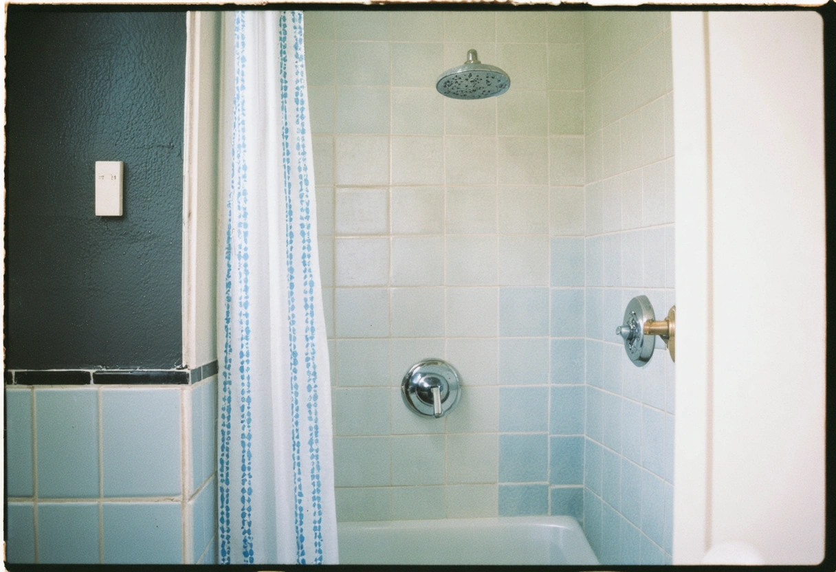 Clean, renovated shower in a bright bathroom conveying comfort, cleanliness, and security