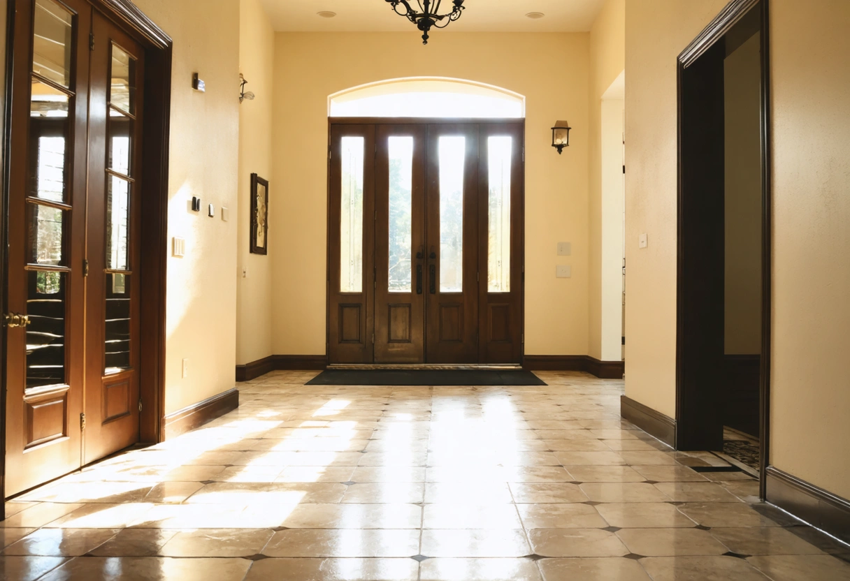 Restored hardwood floors in a bright lobby creating a clean, welcoming first impression