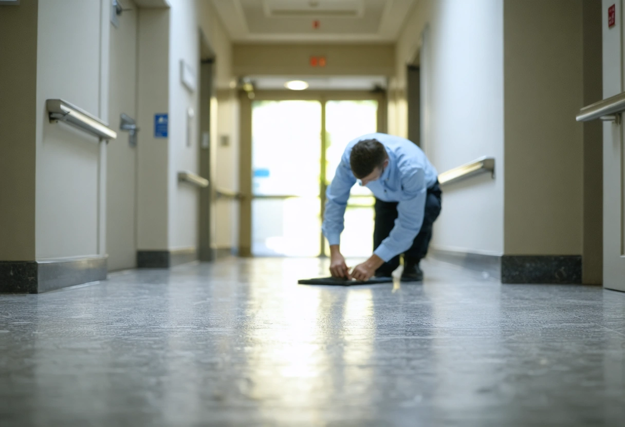 Technician applying non-slip finish to commercial floor to enhance safety and prevent accidents