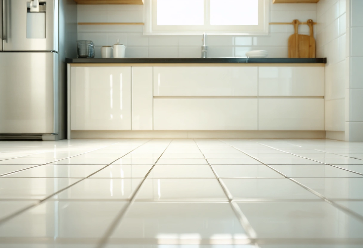 Sunlit kitchen or bathroom with spotless tiles and grout, creating a fresh inviting space