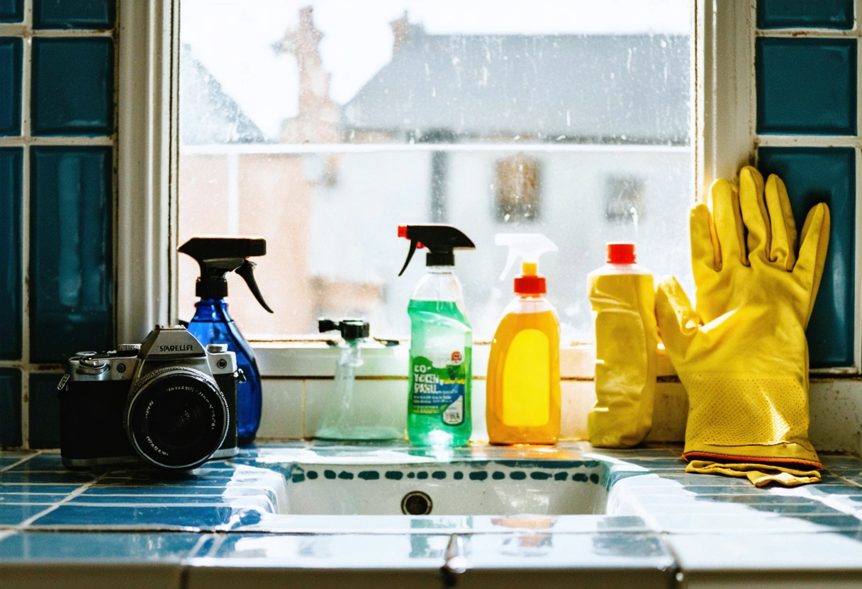 Real estate agent showing potential buyers a modern bathroom with clean grout lines