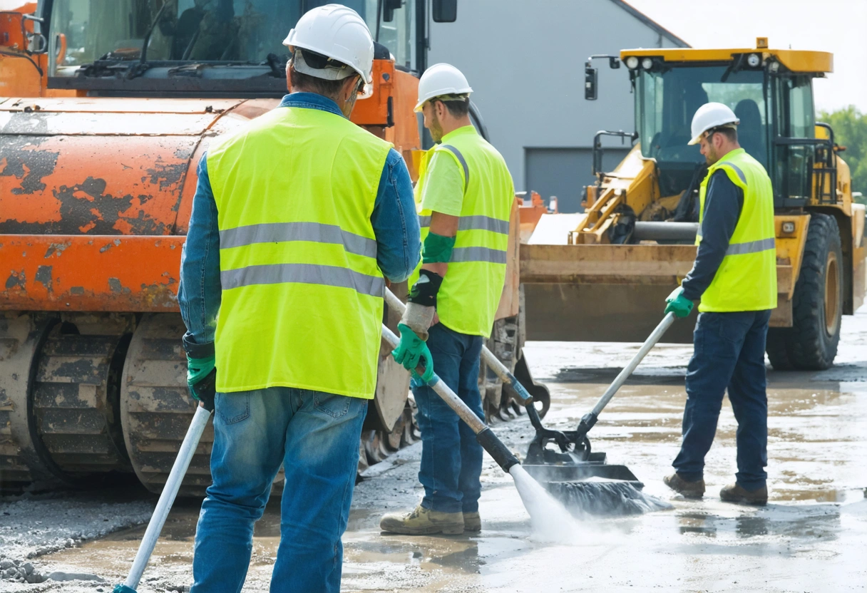 Cleaning team using advanced tools on a construction site