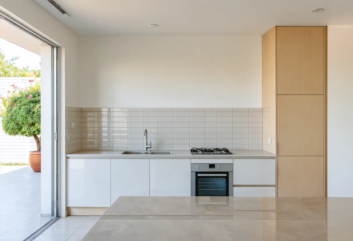 Modern kitchen with well-maintained grout, clean tiles, bright atmosphere