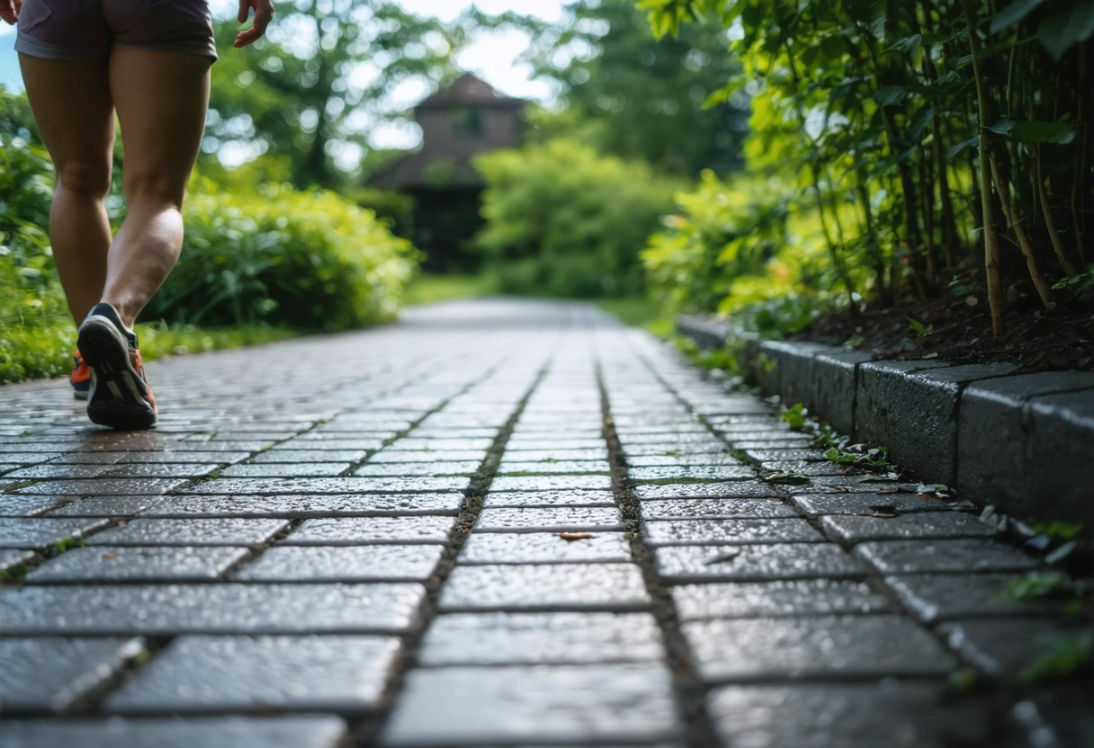 Non-slippery sealed paver pathway with person walking confidently