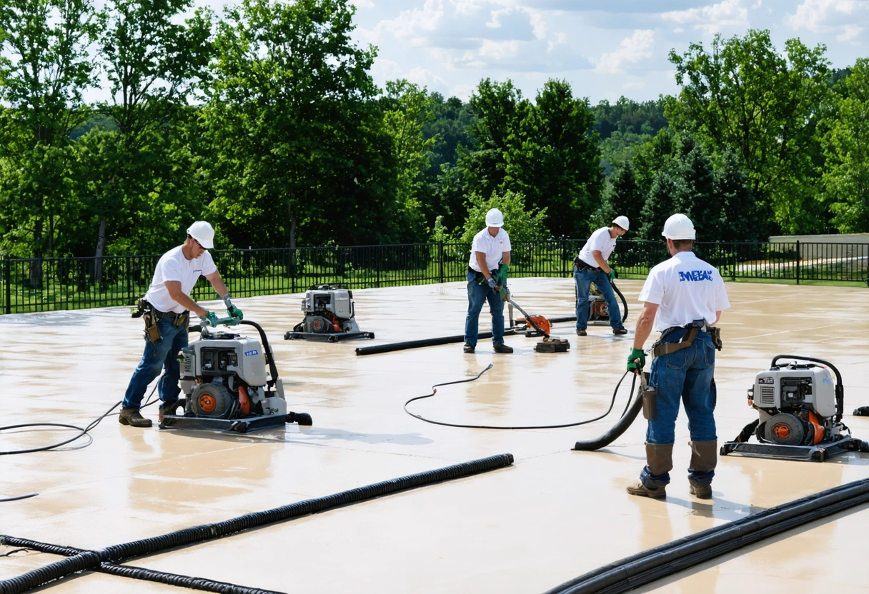 Floor Medix team working on patio with advanced equipment and teamwork