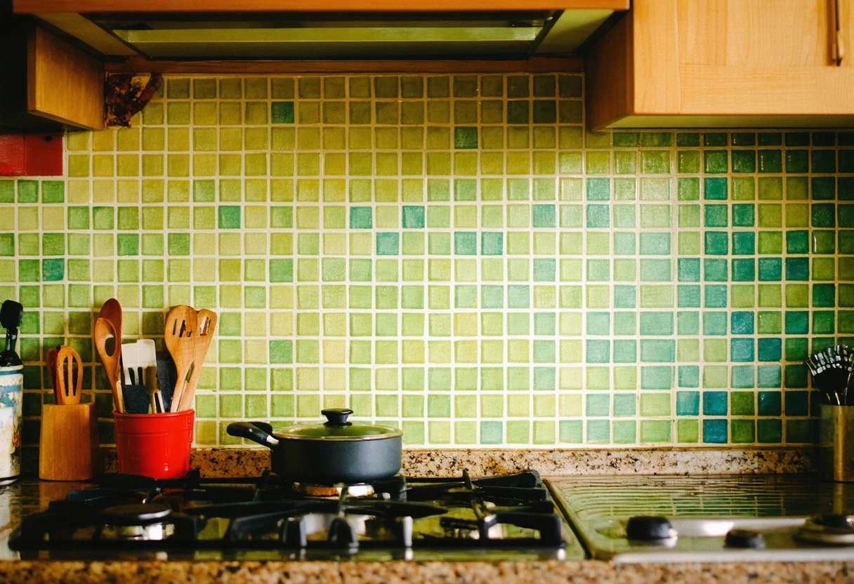 Vibrant, well-maintained backsplash with no wear or stains