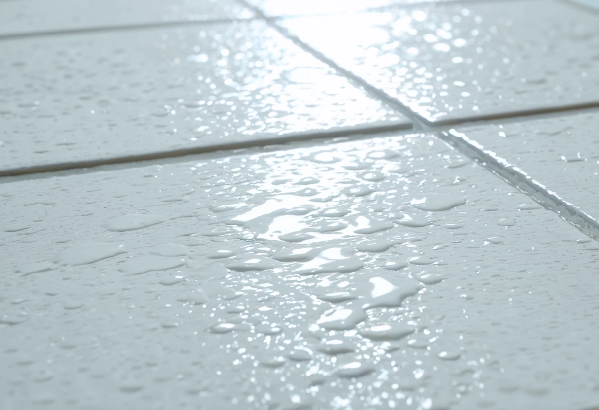 Microscopic view of sealed tile surface with sealant filling pores