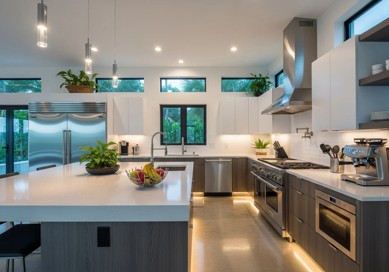 A vacation rental with upgraded kitchen appliances and eco-friendly lighting, showcasing modern amenities that enhance