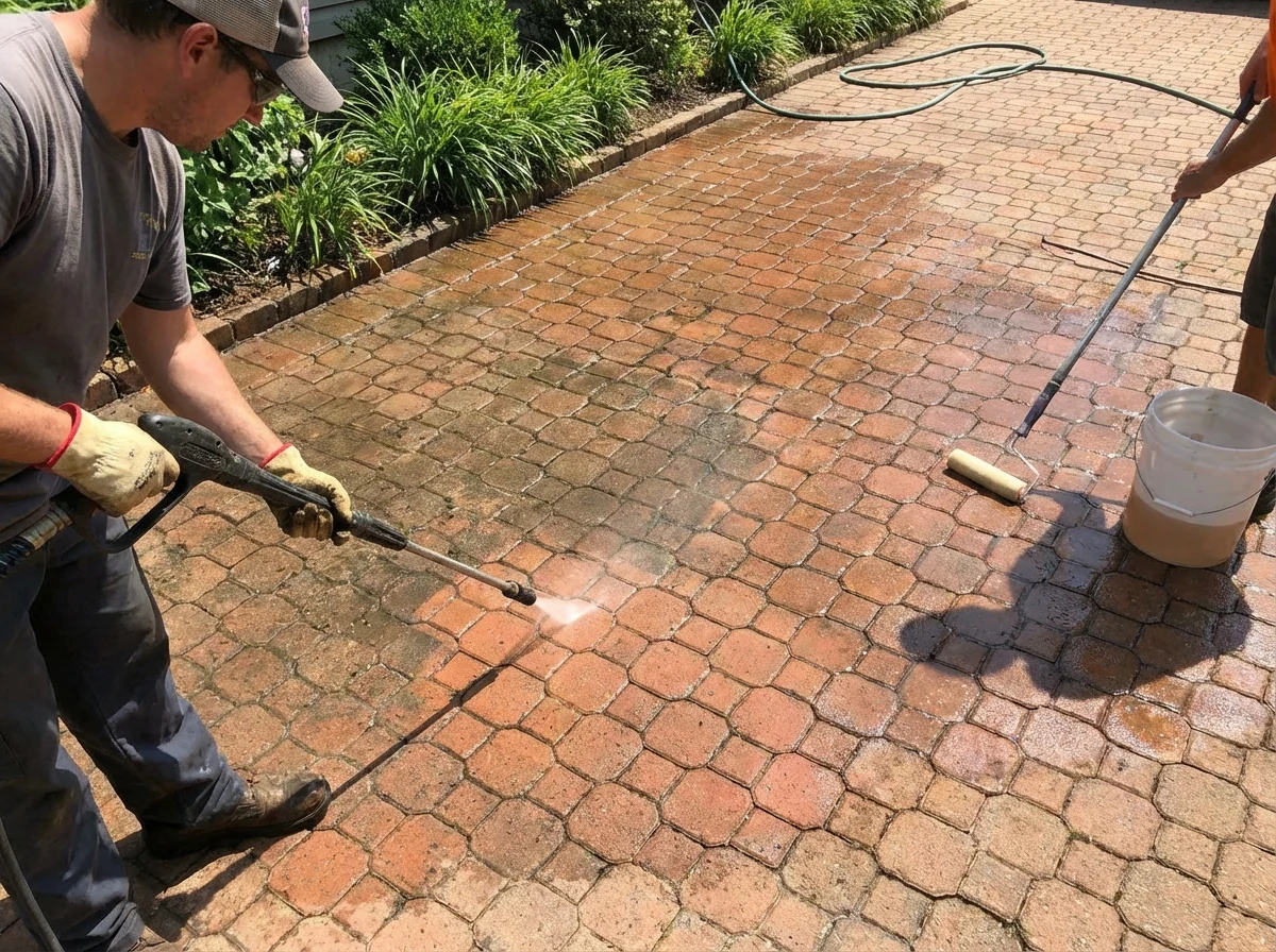 Paver stones arranged in a neat pattern outdoors