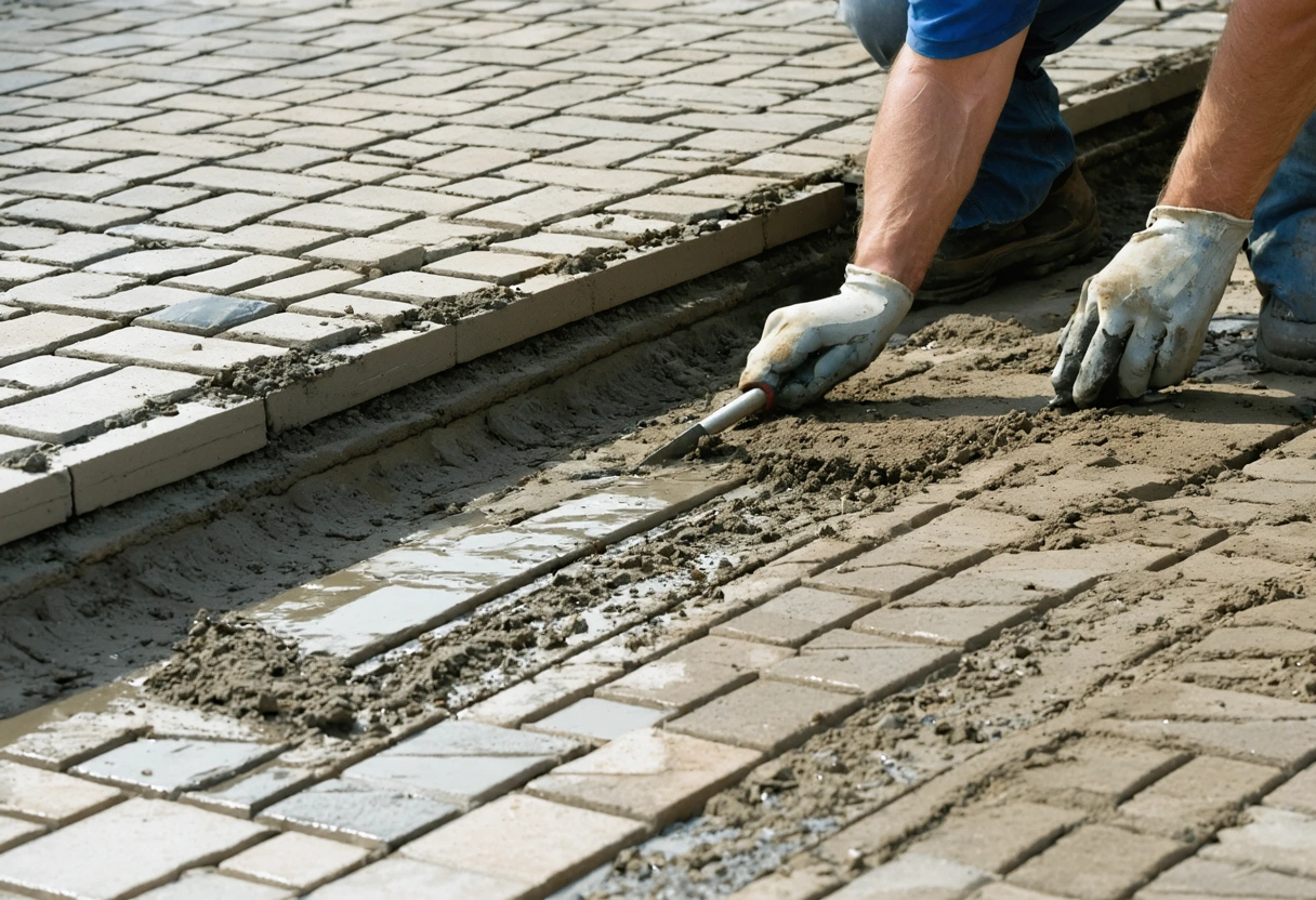 Clean outdoor work area with newly installed durable paver section.