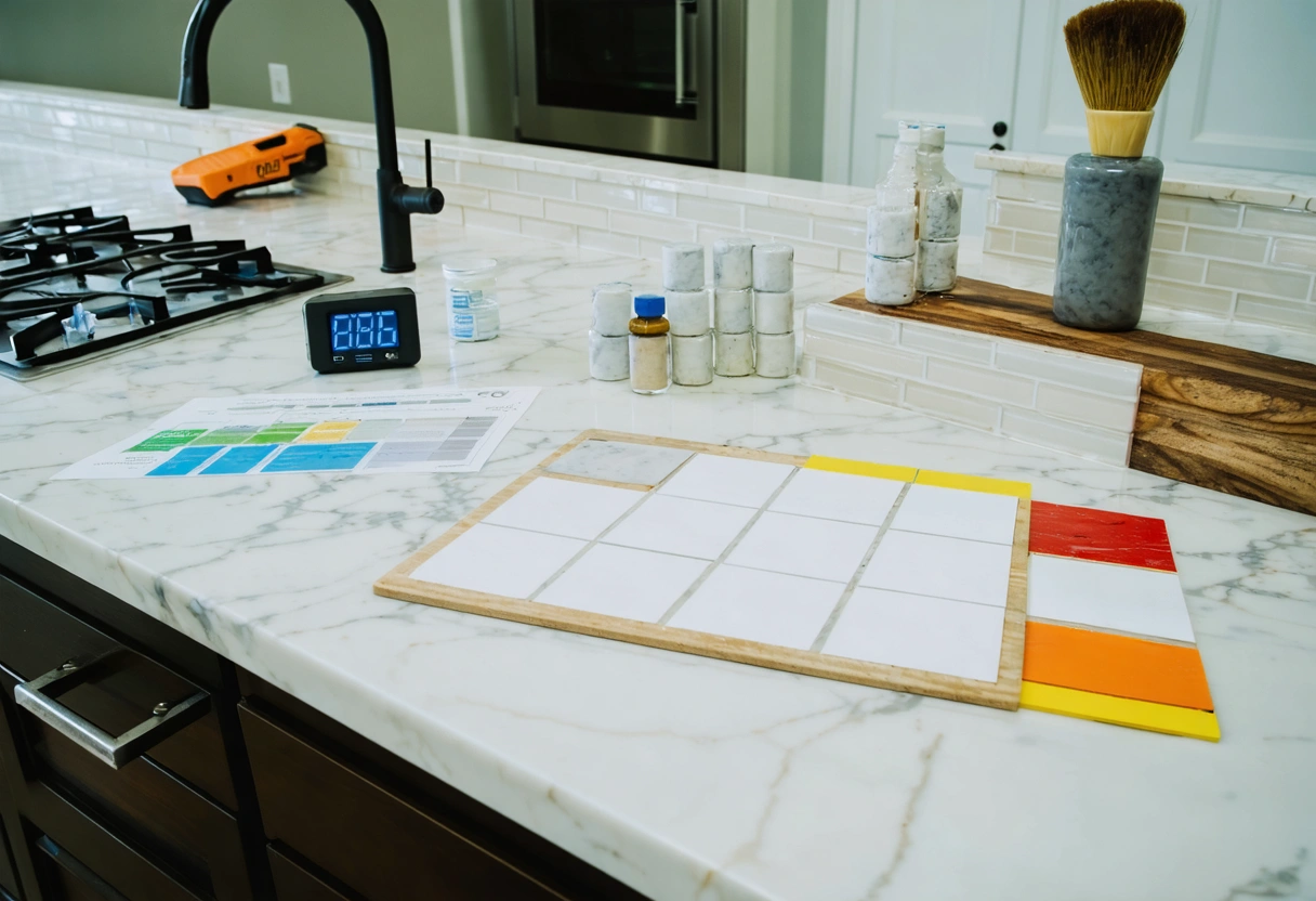 Finished kitchen backsplash without visible cracks, gaps, or water damage